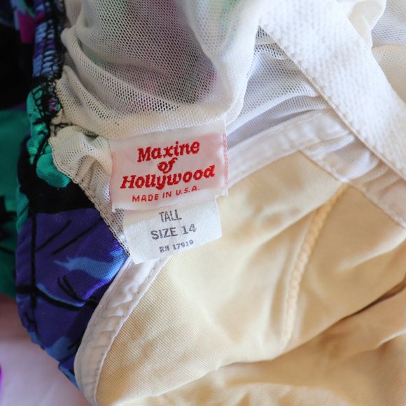 Vintage MAXINE OF HOLLYWOOD Floral Swim dress 14 One Piece Purple Black - Picture 6 of 6